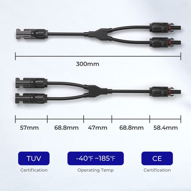 Renogy Solar Connectors Y Branch Parallel Adapter Cable MMF+FFM Pair - ShopSolar.com