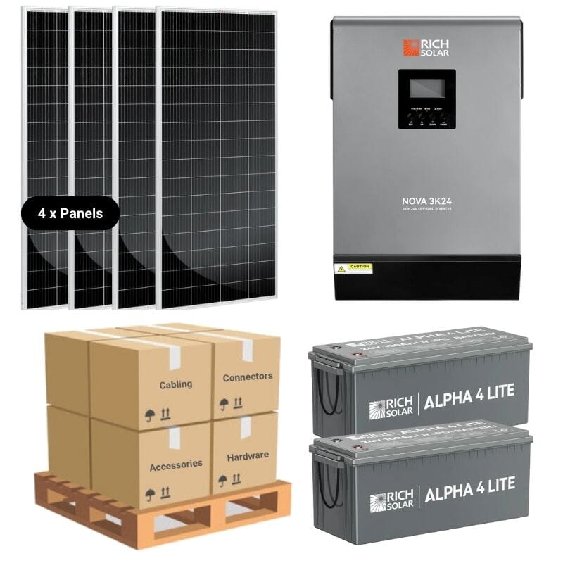 800W Off-Grid Solar Kit - Rich Solar 3K Inverter - 5-7kWh Lithium Battery [CORE PLUS]