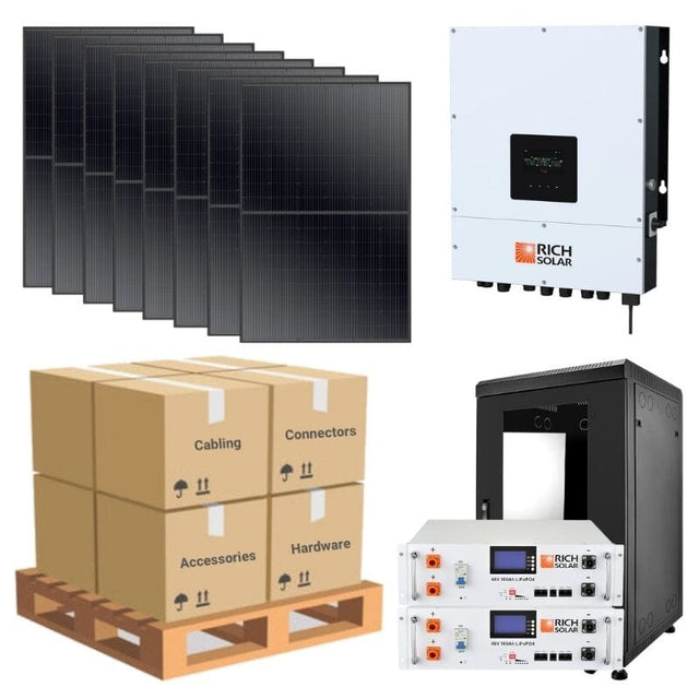 Complete Off-Grid Solar Kit - 6,000W 120V/240V Output [10kWh Lithium Battery Bank] + 8 x 400W Solar Panels | Off-Grid, Mobile, Backup [RPK-PRO] - ShopSolar.com