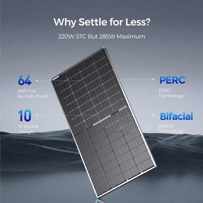 Bifacial 220 Watt 12 Volt Monocrystalline Solar Panel - ShopSolar.com