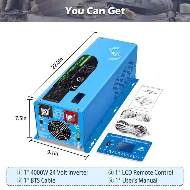 SUNGOLD 4000W DC 24V Split Phase Pure Sine Wave Inverter with Charger - ShopSolarKits.com