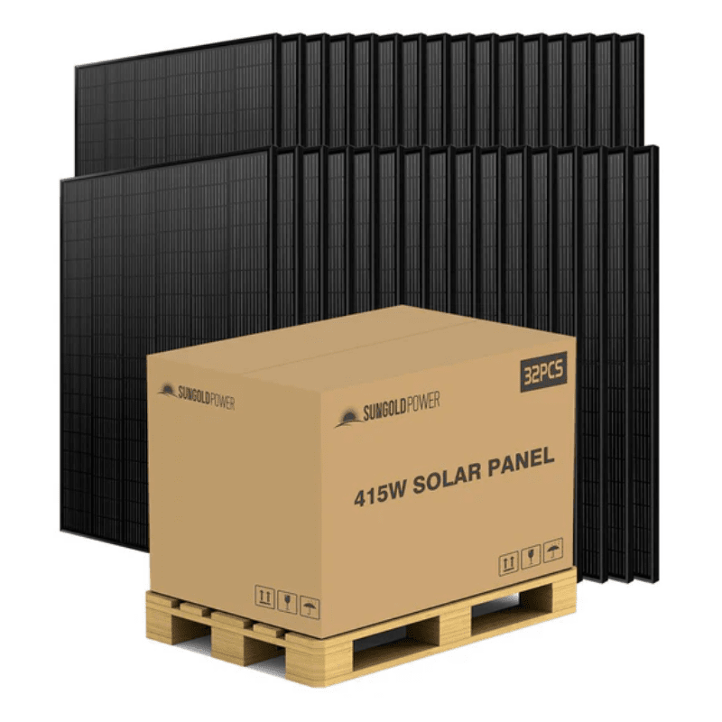 Sungold Power 415W Mono Black PERC Solar Panel Pallet (32 Panels) | UL61730 | CEC Listed | 21.3% Efficiency | 25-Year Output Warranty