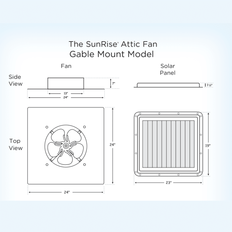 SunRise Solar Attic Fan - Gable Mount | 30W or 45W | 15' Wire | Tile Roof & Vent Compatible | Thermostat Controlled | 25-Year Warranty - ShopSolar: Complete Solar Kits + Lifetime Customer Support