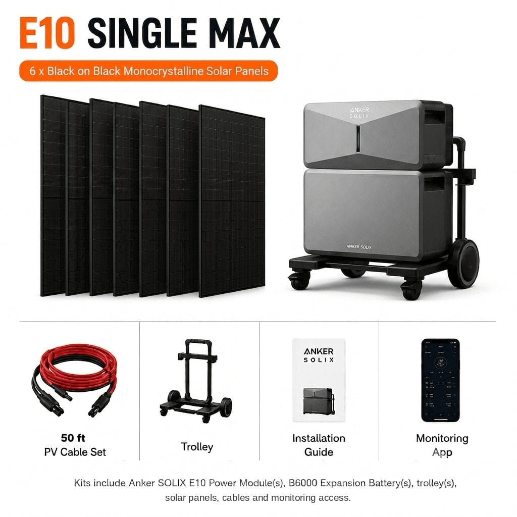 Anker SOLIX E10 - 7.6kW Output + 6-18kWh Battery | Whole Home, Off-Grid, Hybrid Solar Power System | Choose Complete Bundle