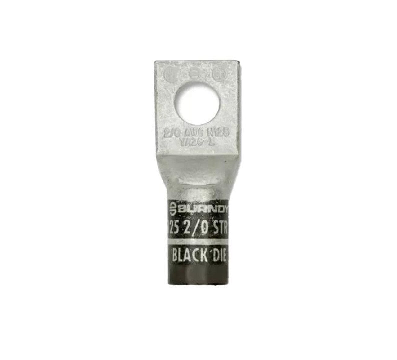 Burndy Copper Compression lug, 1 Hole w/o Inspection Window, 2/0 AWG, 3/8" Stud, Long Barrel, Tin Plated - ShopSolar.com
