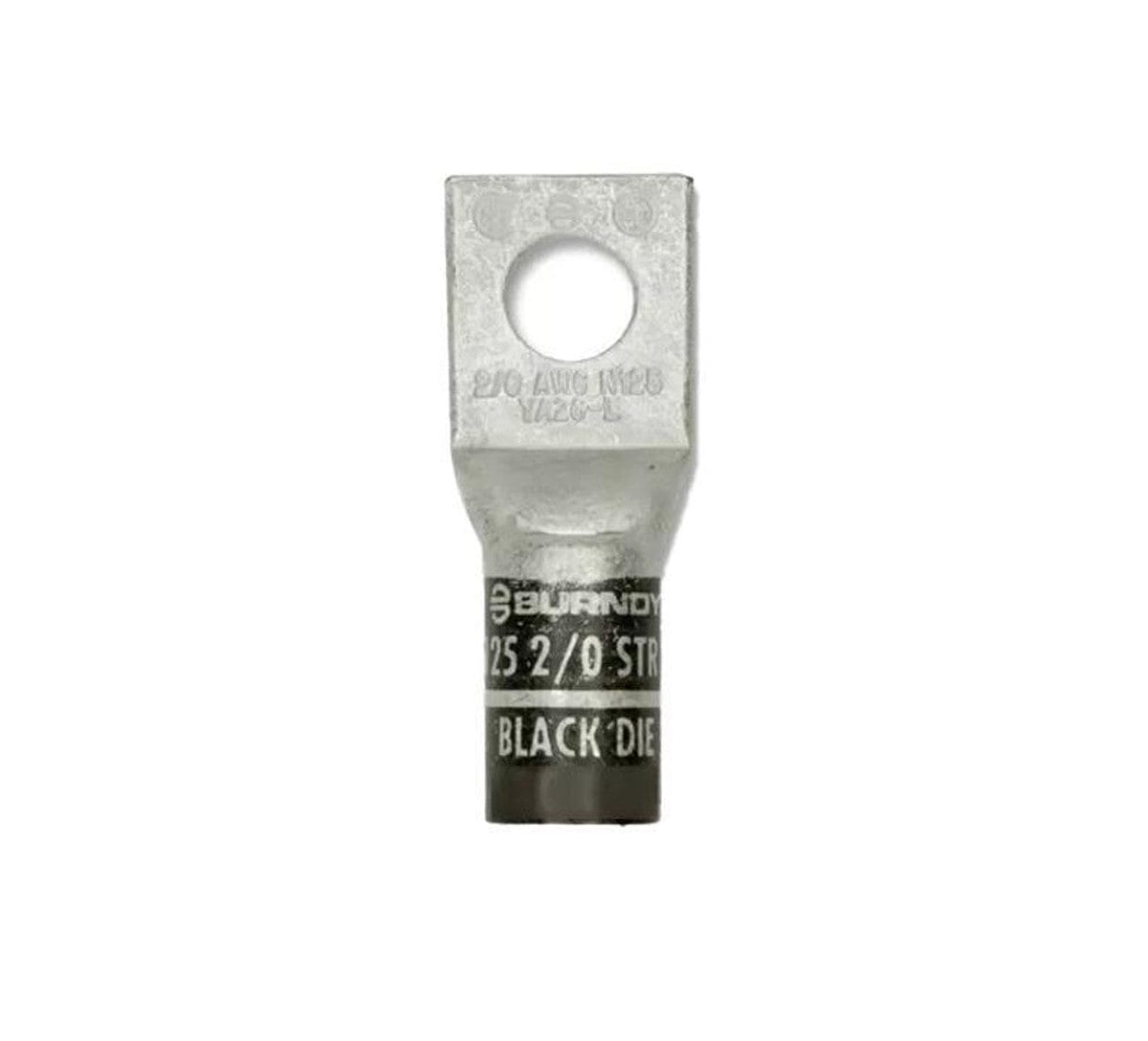 Burndy Copper Compression lug, 1 Hole w/o Inspection Window, 2/0 AWG, 3/8" Stud, Long Barrel, Tin Plated - ShopSolar.com