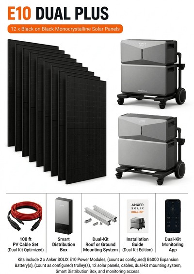 Anker SOLIX E10 [DUAL] - 15kW Output + 12kWh Battery Bank | Whole Home, Off-Grid, Hybrid, Backup Power System | Choose Complete Bundle