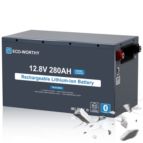 Eco-Worthy 12V 280Ah Metal Case LiFePO4 Lithium Battery With Bluetooth and low-temp protection