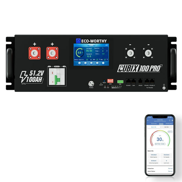 Eco-Worthy Cubix 100 Pro | 48V 100AH Server Rack Battery | Bluetooth & WiFi | Low-Temp Charge | 10 Years Warranty