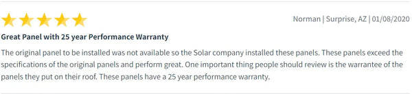 great panel with 25 year warranty