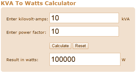 kva to watt conversion calculator