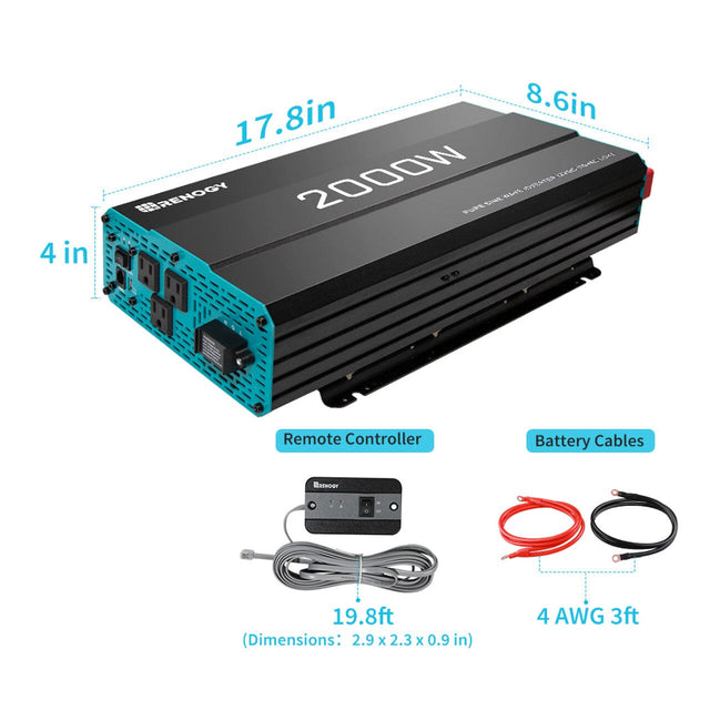 2000W 12V Pure Sine Wave Inverter | RNG-INVT-2000-12V-P2-US - ShopSolarKits.com