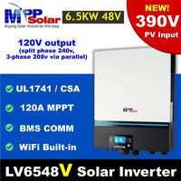 MPP Solar LV6548V 120VAC 6500W 48V Off-Grid Solar Inverter + MPPT Solar Charger 120A, (PV input 390Vdc) + Battery Charger 120A - ShopSolar.com