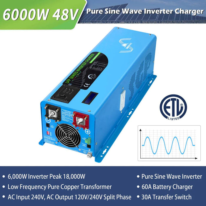 SunGold Power 6000 Watt 48V Split Phase Power Inverter Pure Sine Wave with Charger 60A | AC Output 120V/240V - ShopSolar.com