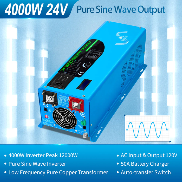 SunGold Power 4000W DC 24V Pure Sine Wave Inverter with Charger - ShopSolar.com