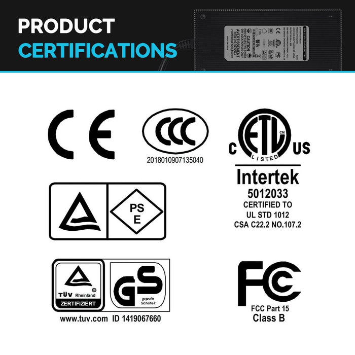 12V 20A AC-to-DC LFP Portable Battery Charger  Product certifications- ShopSolarKits.com