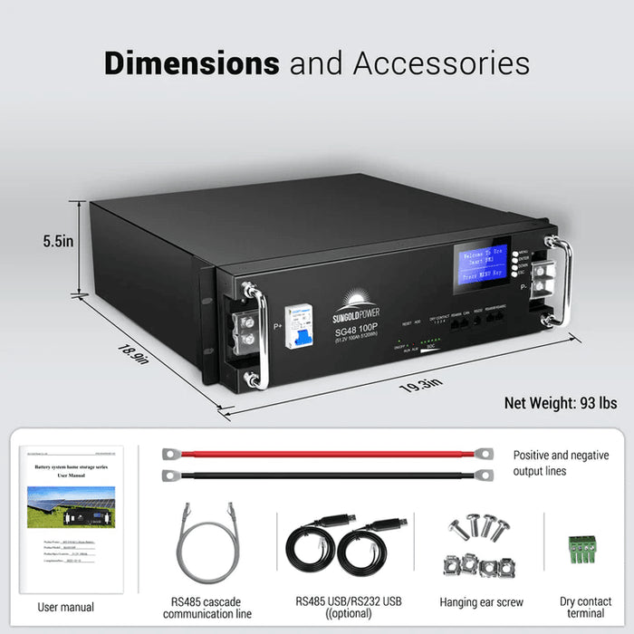 SunGold Power 48V 100AH Server Rack Lifepo4 Lithium Battery - ShopSolar.com