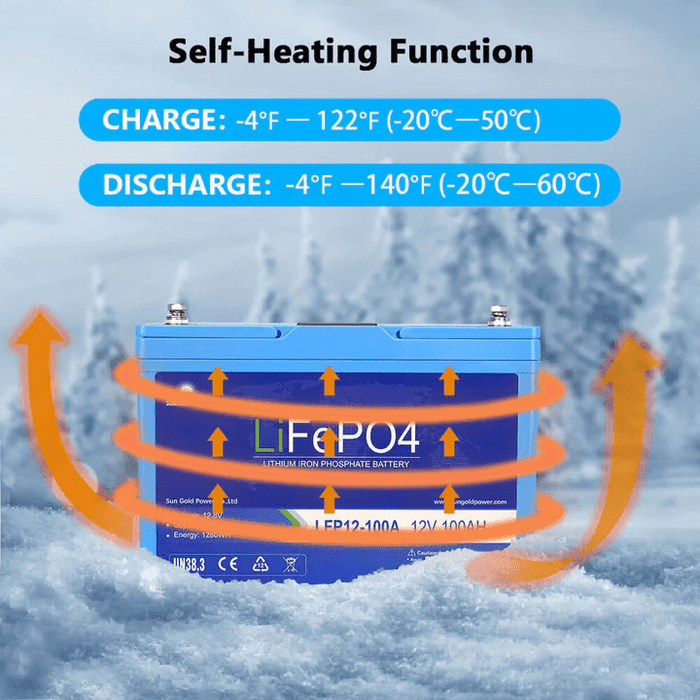 12V 100AH LiFePO4 Deep Cycle Lithium Battery / Bluetooth /Self-heating /  IP65