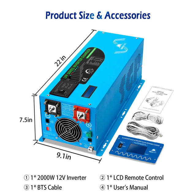 SunGold Power 2000W 12V Pure Sine Wave Inverter With Charger - ShopSolar.com