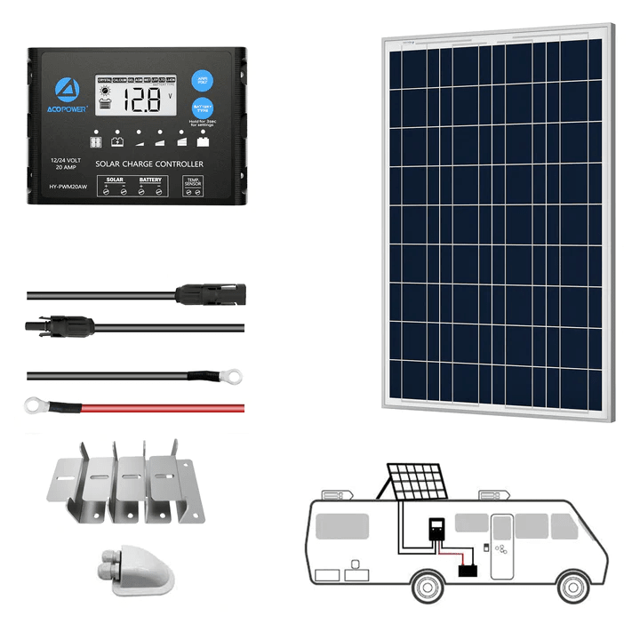 1 x 100W RV Kit w/ 20A Charge Controller (Poly)