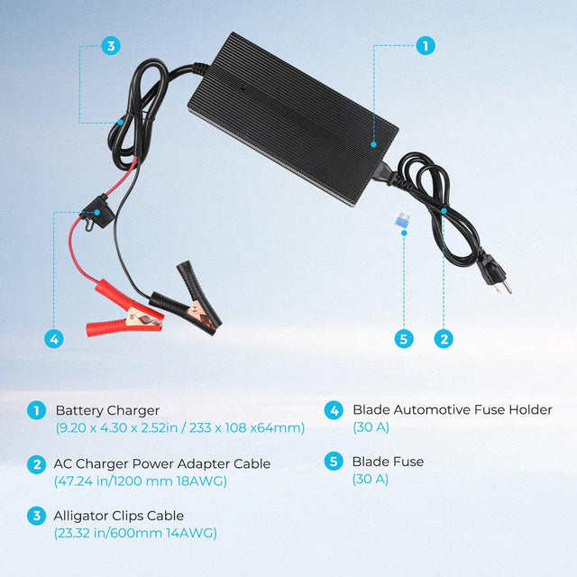 12V 20A AC-to-DC LFP Portable Battery Charger Specs - ShopSolarKits.com