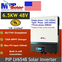 MPP Solar LV6548 Hybrid Solar Inverter UL Listed 120V (Battery Optional) | 6,500W Continuous / 240V w/ two or more units | 8,000W Solar PV Input - ShopSolar.com