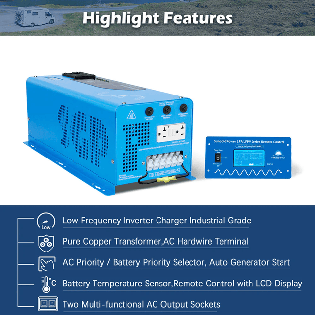 SunGold Power 4000W DC 48V Split Phase Pure Sine Wave Inverter with Charger UL1741 Standard - ShopSolar.com