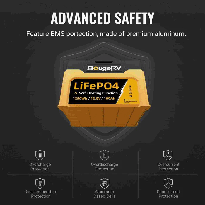 12V 1280Wh/100Ah Self Heating LiFePO4 Battery – BougeRV