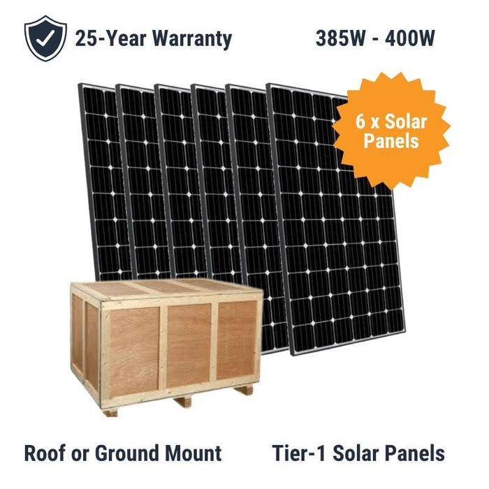 2.3kW Solar Power System - 6,000W 120/240V Output [4.8kWh-9.6kWh Lithium Battery Bank] + 6 x 400W Solar Panels | Complete Off-Grid Solar Kit [HBK-PRO] - ShopSolar.com