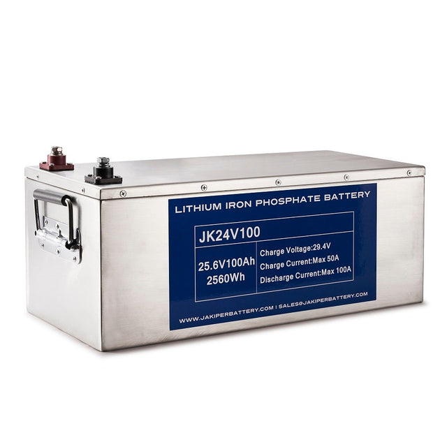 Jakiper 24V 100AH Lithium Iron Phosphate Battery | JK24V100 LiFePO4 25.6V 100Ah 2560Wh - ShopSolarKits.com