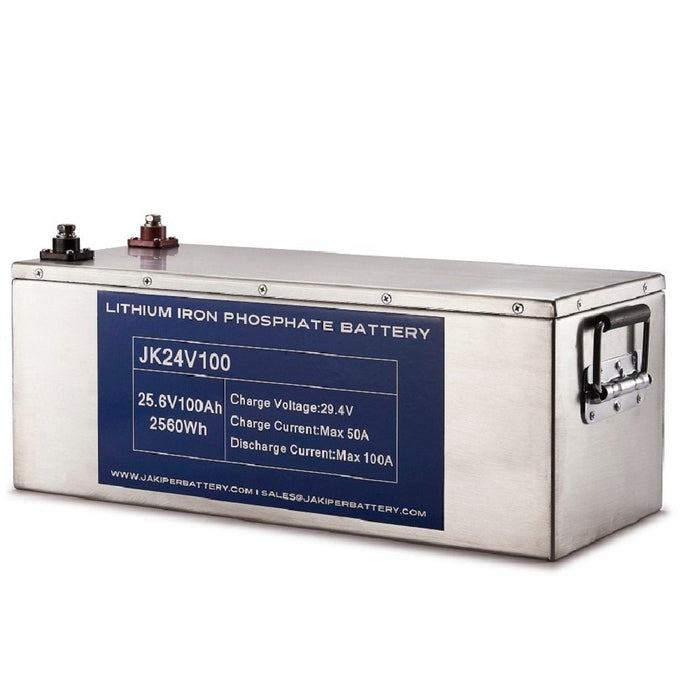 Jakiper 24V 100AH Lithium Iron Phosphate Battery | JK24V100 LiFePO4 25.6V 100Ah 2560Wh - ShopSolarKits.com
