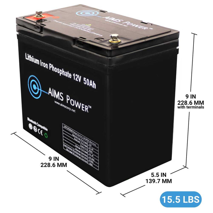 Lithium Battery 12V 50Ah LiFePO4 Lithium Iron Phosphate with Bluetooth Monitoring - ShopSolar.com