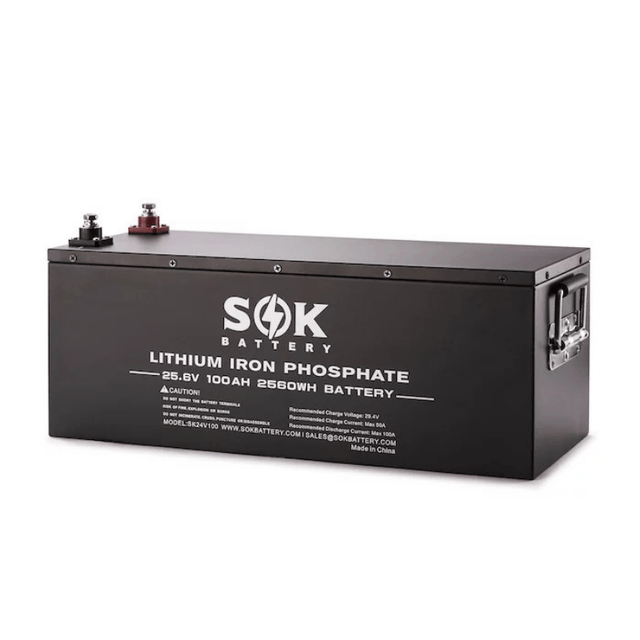 SOK Battery 24V 100Ah LiFePO4 Battery | 2,560wH / 2.56kWh Lithium Solar Battery - ShopSolar.com