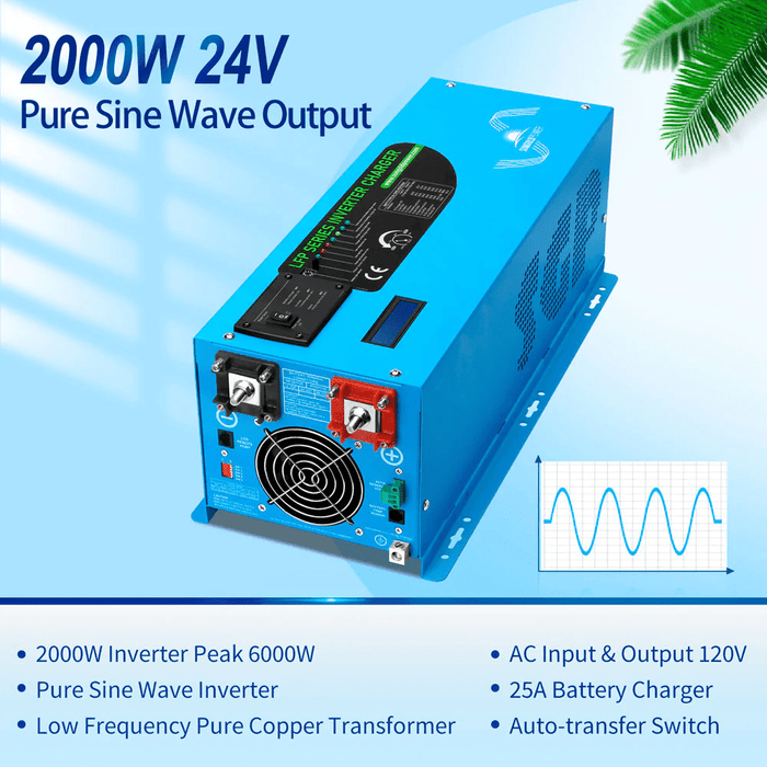 SunGold Power 2000W DC 24V Pure Sine Wave Inverter With Charger - ShopSolar.com