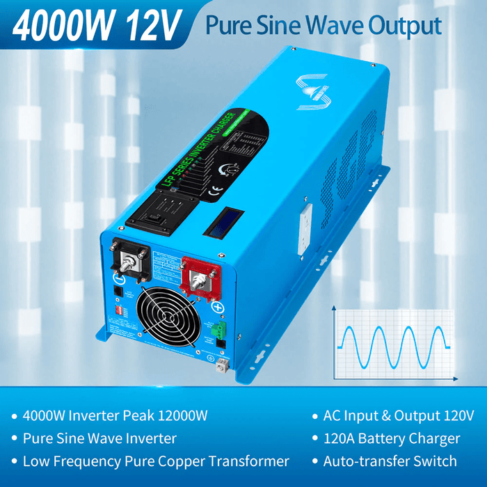 SunGold Power 4000W DC 12V Pure Sine Wave Inverter with Charger - ShopSolar.com