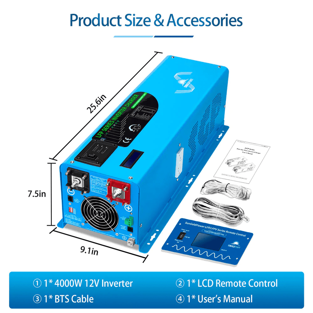 SunGold Power 4000W DC 12V Pure Sine Wave Inverter With Charger ...