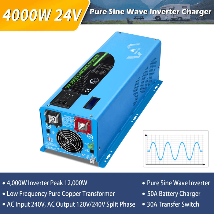 SunGold Power 4000W DC 24V Split Phase Pure Sine Wave Inverter with Charger - ShopSolar.com