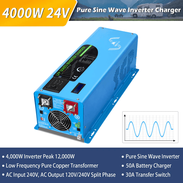 SUNGOLD 4000W DC 24V Split Phase Pure Sine Wave Inverter with Charger - ShopSolarKits.com