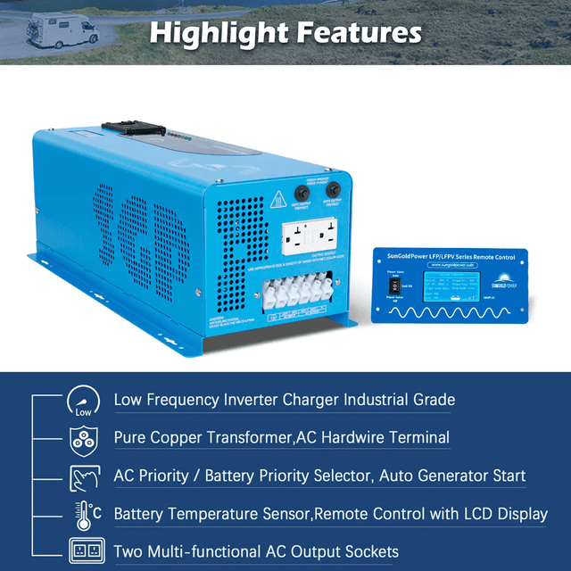 SunGold Power 4000W DC 24V Split Phase Pure Sine Wave Inverter with Charger - ShopSolar.com