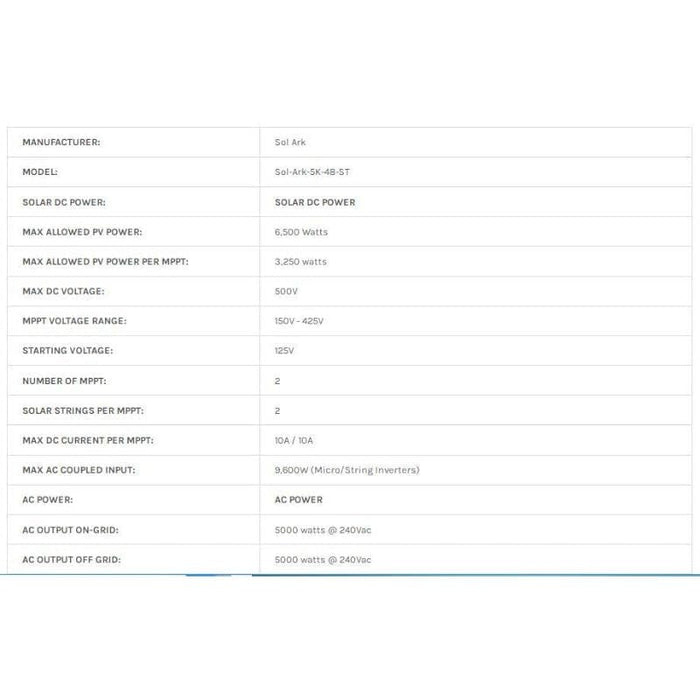 Sol-Ark 5K 120/240 | 6,500W PV Input | 5-Year Standard Warranty | Indoor/Outdoor NEMA-3R - ShopSolar.com