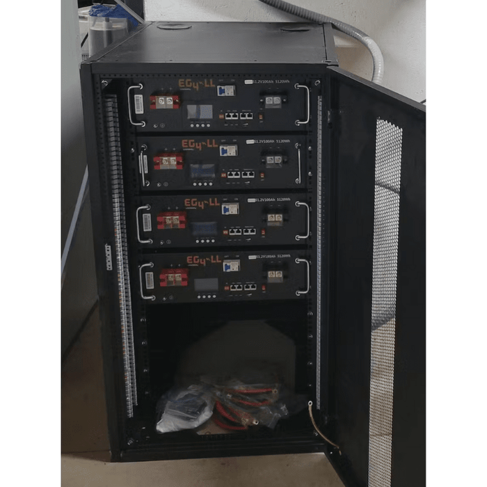 EG4 LL-S Lithium Batteries Kit | 30.72kWh | 6 Server Rack Batteries With Pre-Assembled Enclosed Rack | With Door & Wheels | Busbar Covers - ShopSolar.com