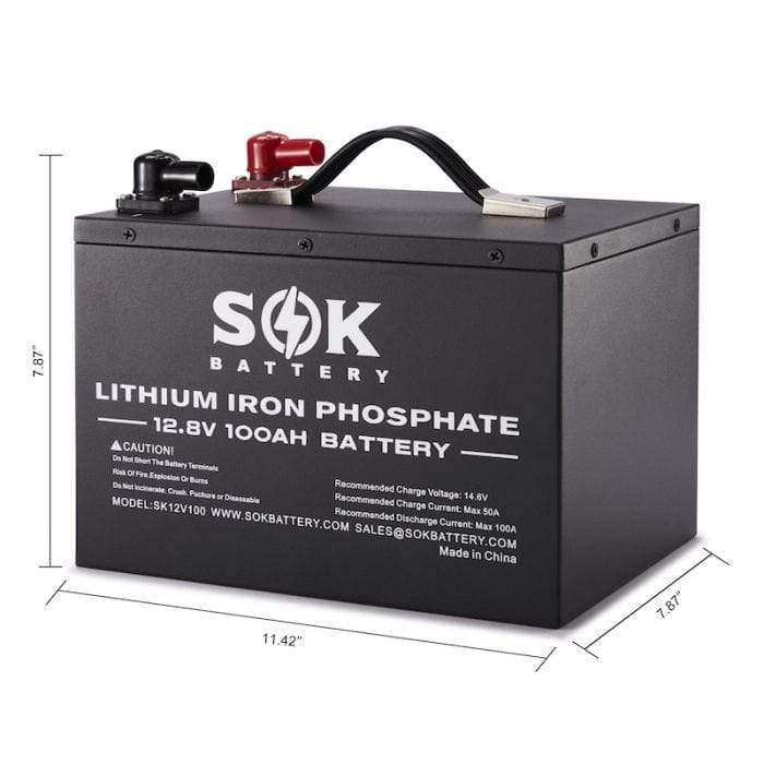 SOK Battery 100ah 12V LiFePO4 Deep Cycle Battery | Lithium Solar Battery SK12V100 ShopSolarKits.com