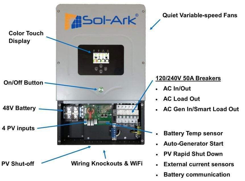 Sol-Ark 12K 120/240/208V 48V [All-In-One] Pre-Wired Hybrid Inverter - 10 year warranty SOL-ARK-12K Sol Ark